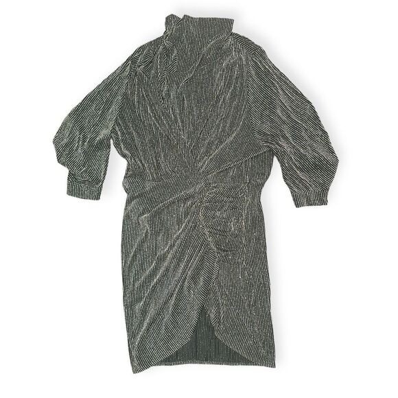 IRO Women’s Black Silver Metallic Striped Absalon Ruched Mock Neck Dress Size 44 - Picture 4 of 8